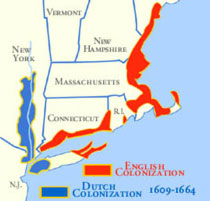 Map of English and Dutch colonies